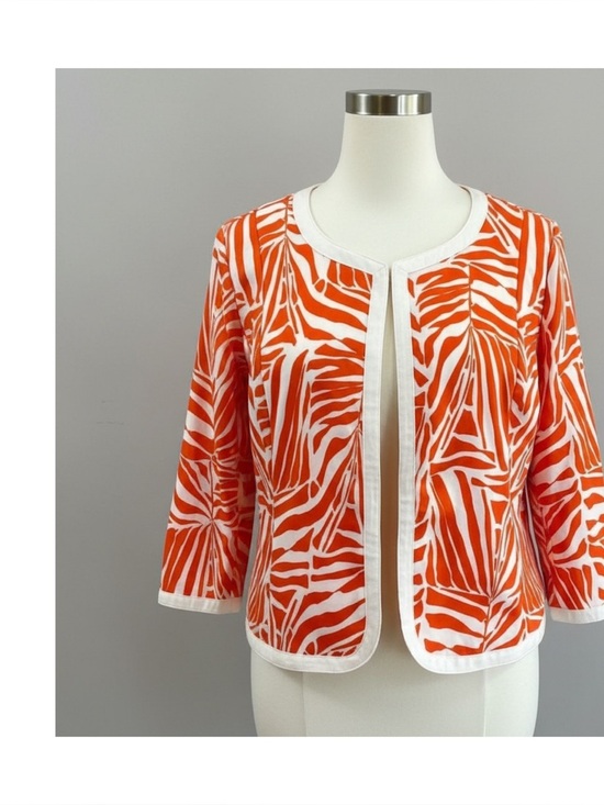 Linear Jackets & Blazers - Linear LP Orange & White Palm Leaf Zebra Striped Jacket Size Large Petite